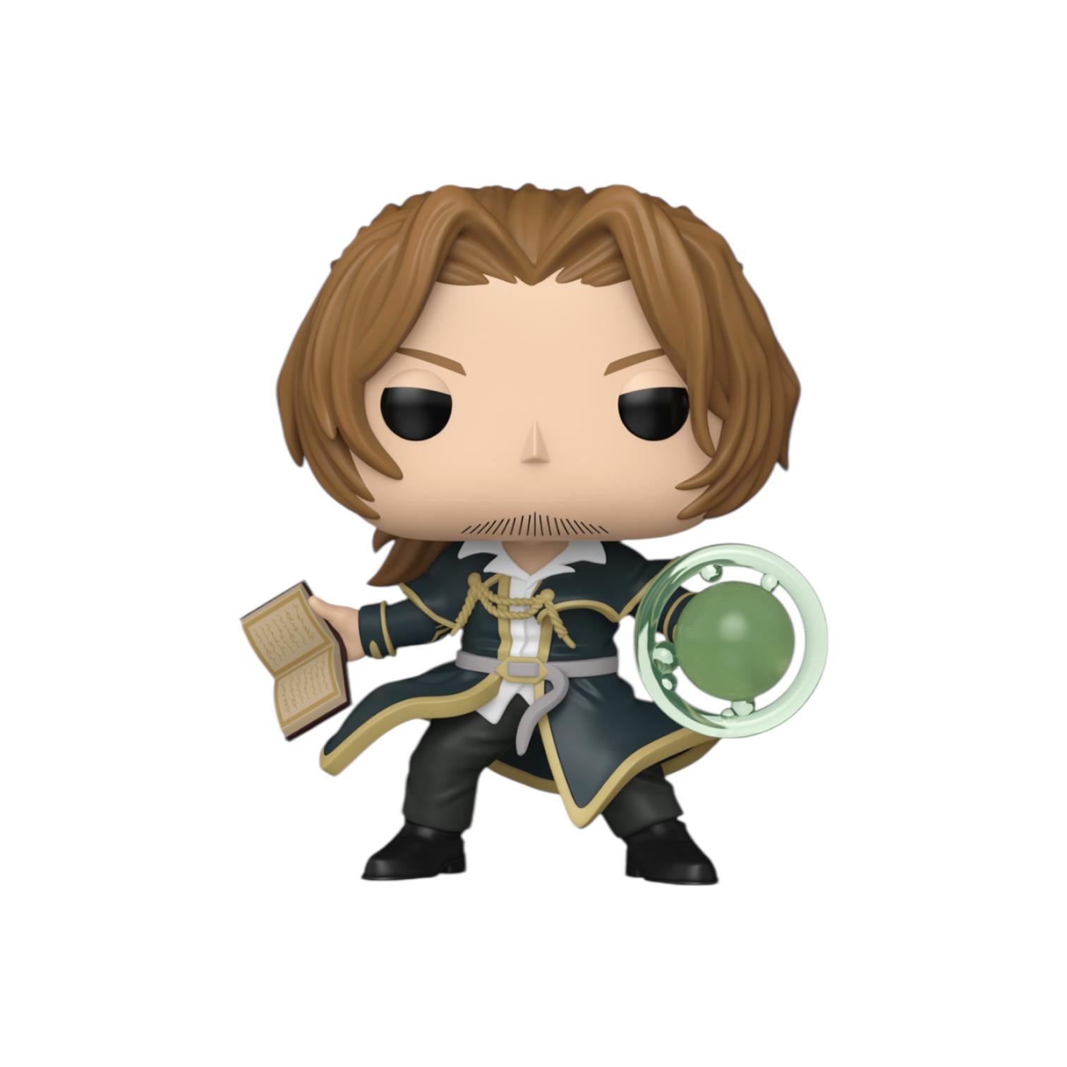 Funko Pop! vinyl figure of a character with long brown hair and a green object on a white background