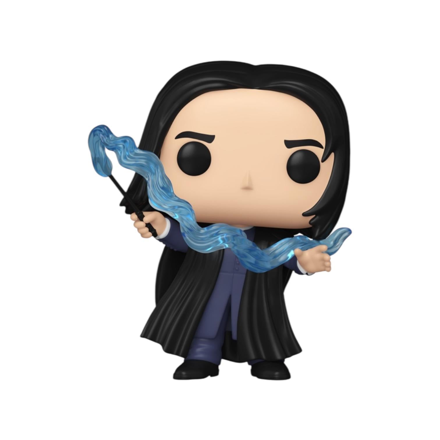 Funko Pop! vinyl figure of a character with black hair and robes, holding a blue object on a white background.