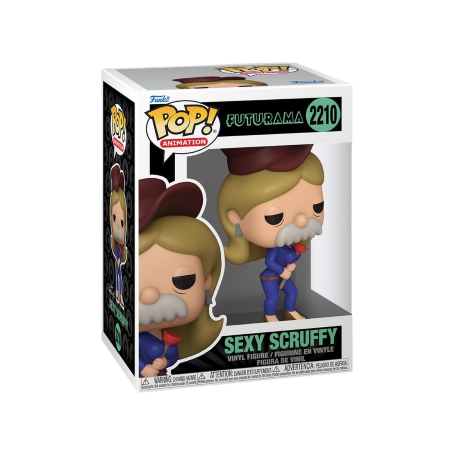 Funko Pop! Vinyl figure packaging for Futurama's Sexy Scruffy on a white background