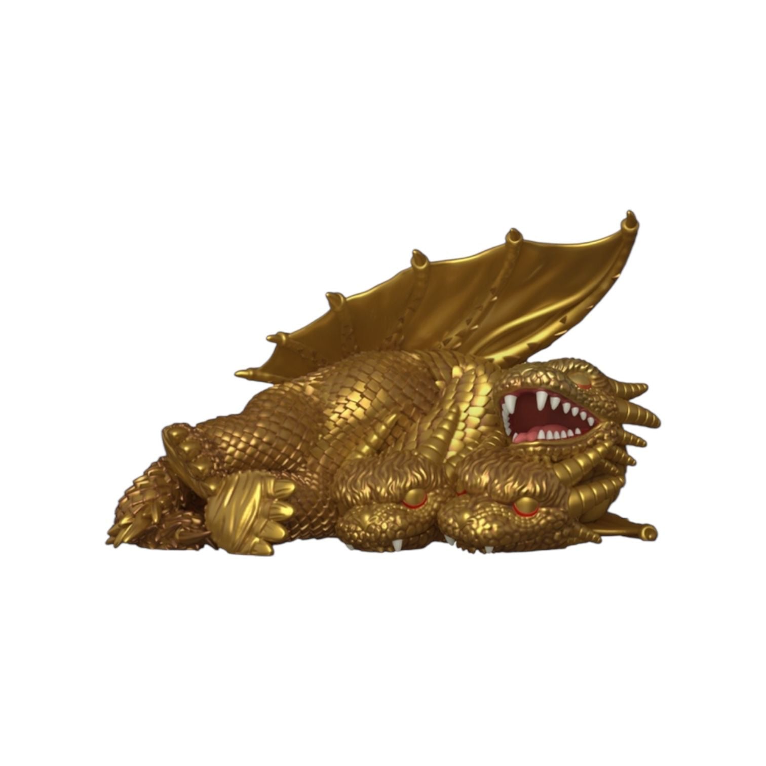 Gold dragon head figurine on a white background