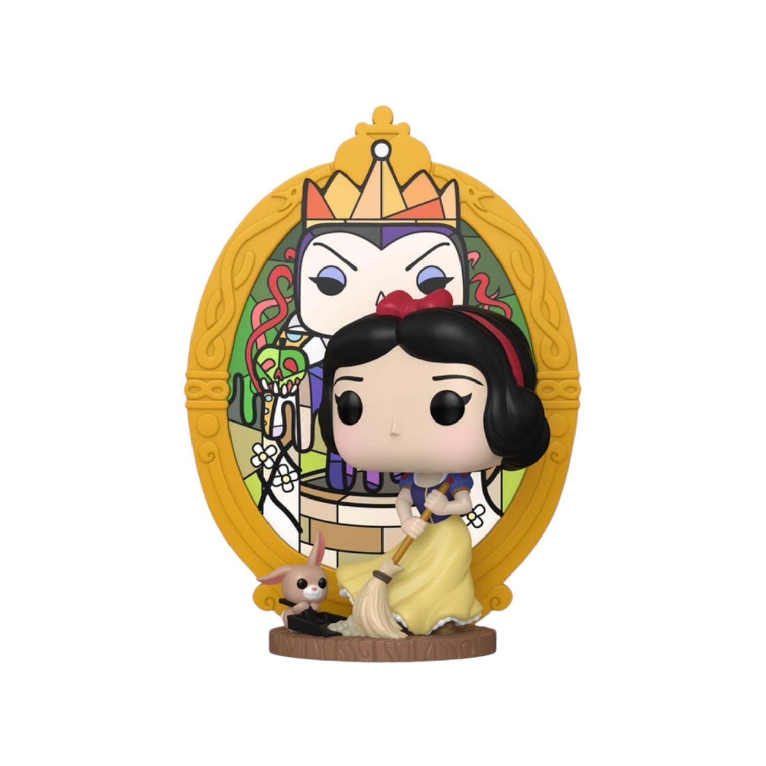 Funko Pop! vinyl figure of Snow White and Evil Queen with a mirror background on a white background