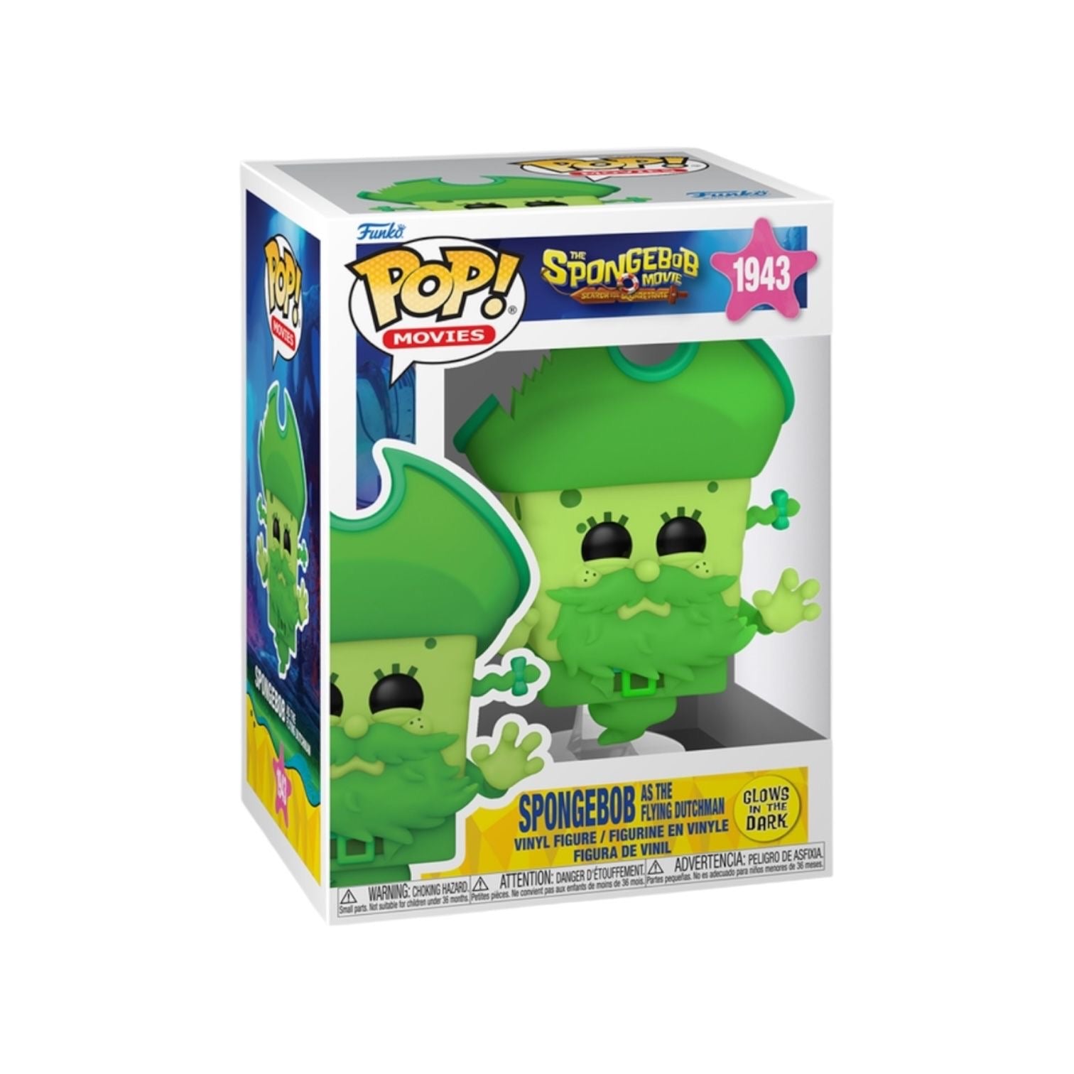 Funko Pop! vinyl figure packaging featuring a green character with a hat, from the SpongeBob movie series.