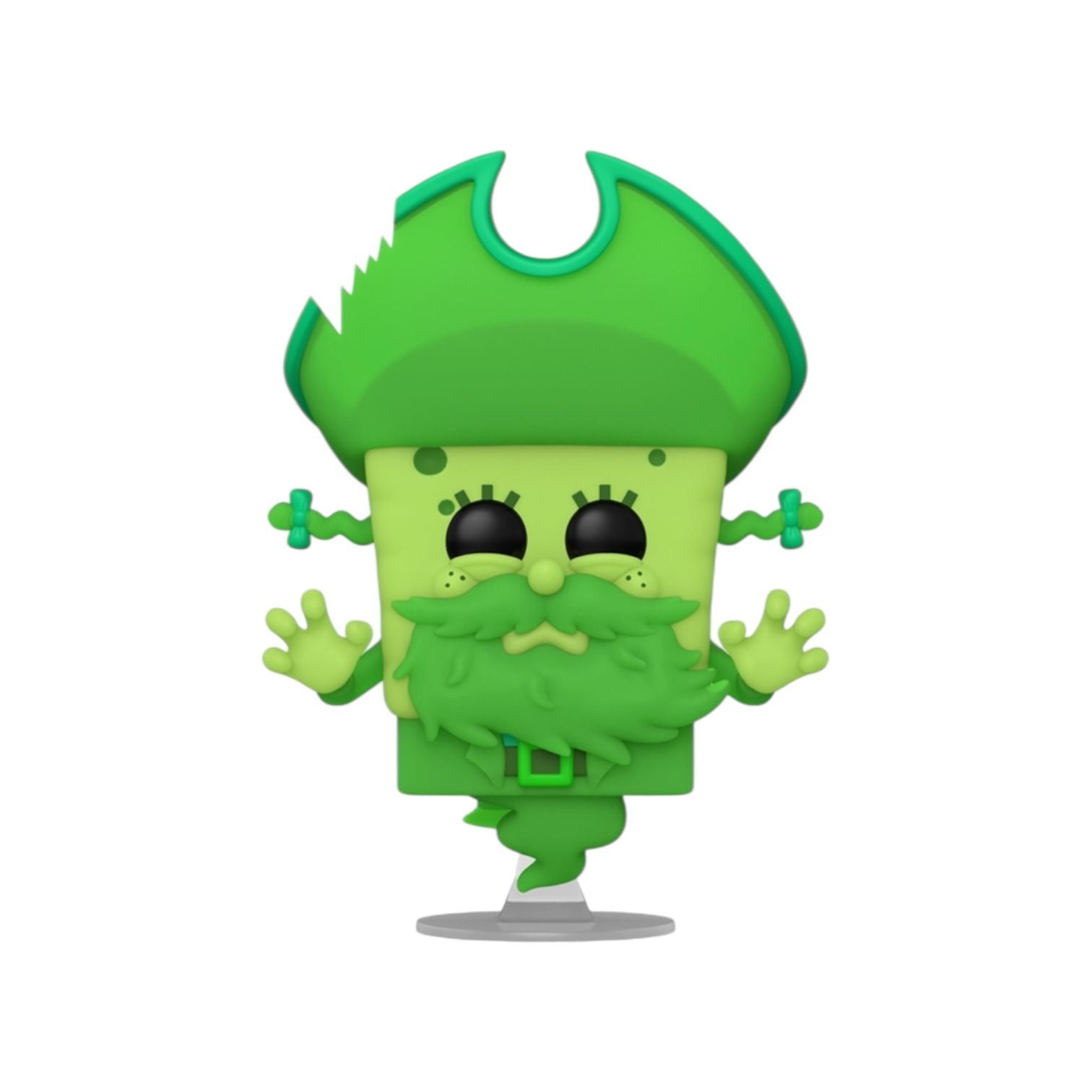 Green cartoon character with a hat and beard on a white background