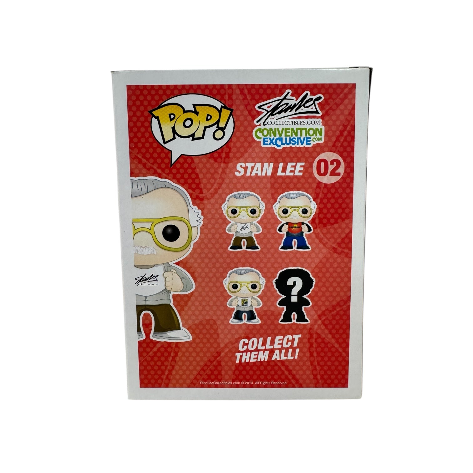 Stan Lee standing with his hands pulling apart a red jumper showing a white t-shirt that says 'Fan Expo' wearing red boots.