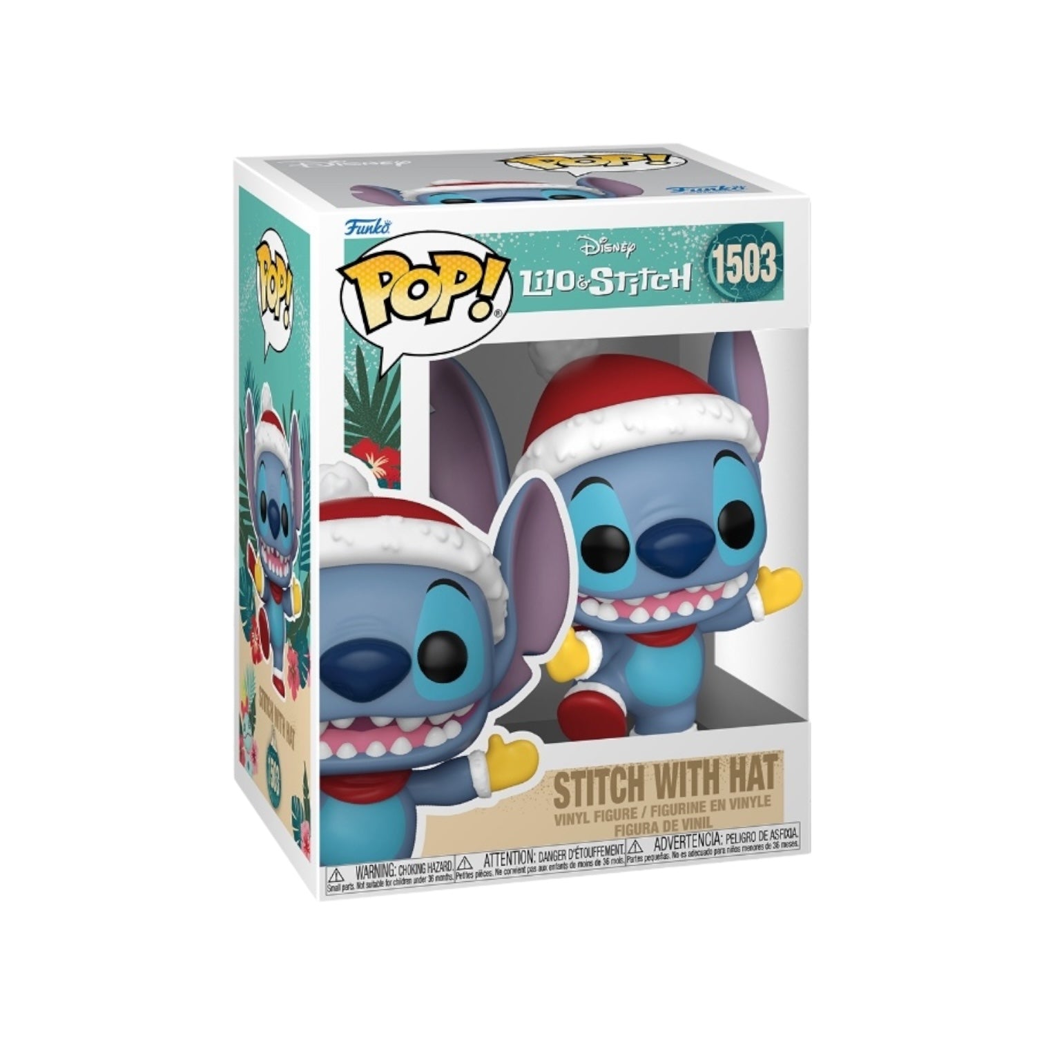 Cute Funko Pop! of Stitch in a hat from Lilo & Stitch, showcasing his signature big ears and cheerful demeanor.