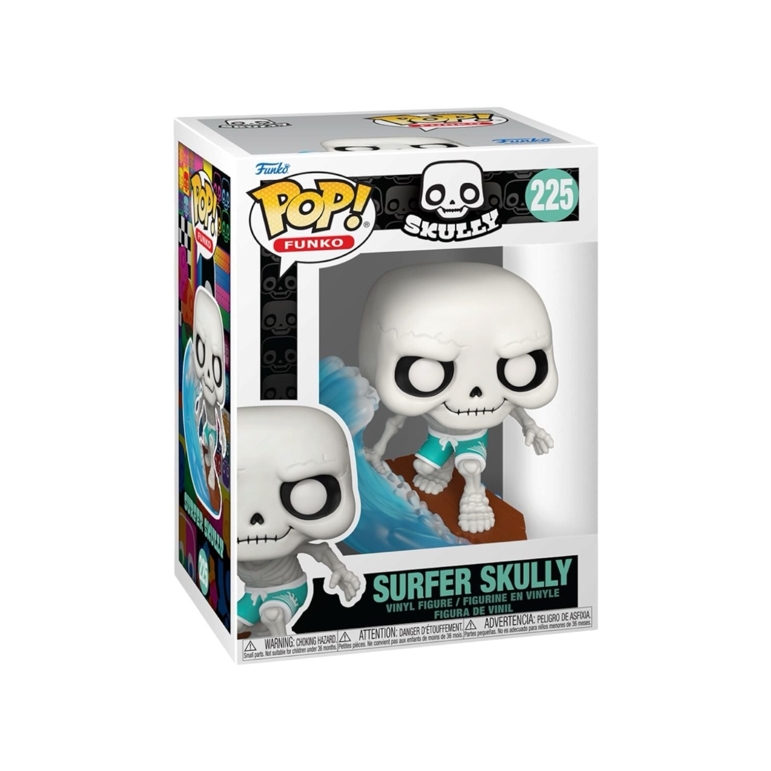 Funko Pop! vinyl figure packaging with 'Surfer Skully' on a white background