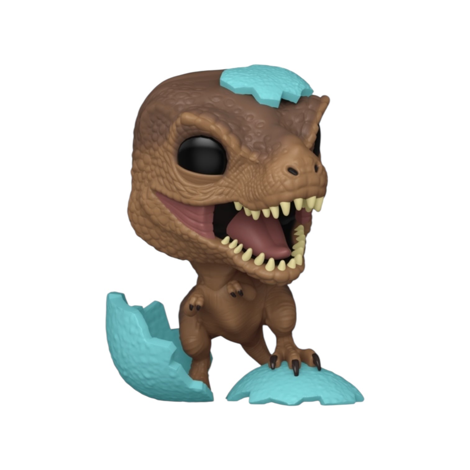 Dinosaur figurine with a blue egg on a white background