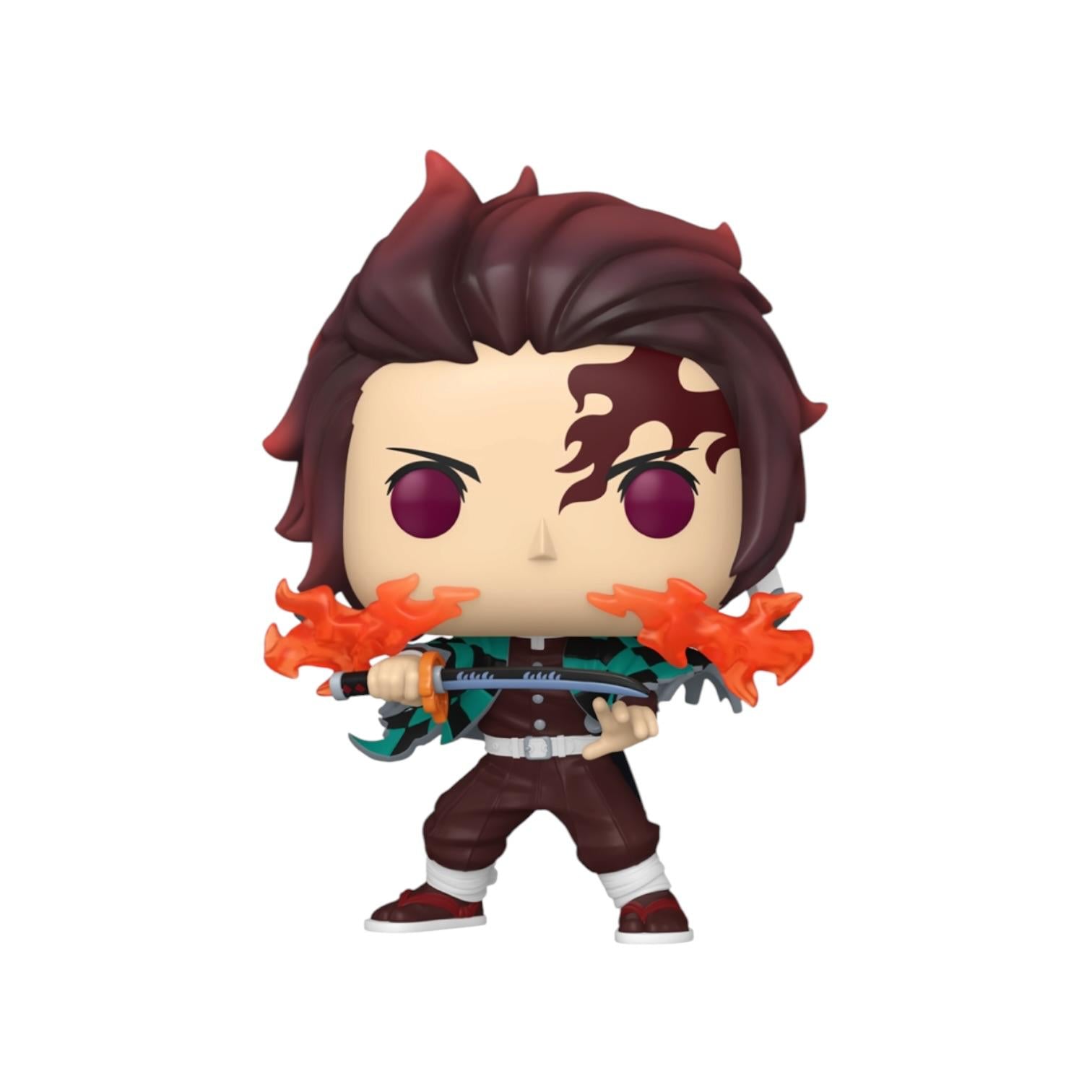 Action figure with red hair and purple eyes holding orange items on a white background