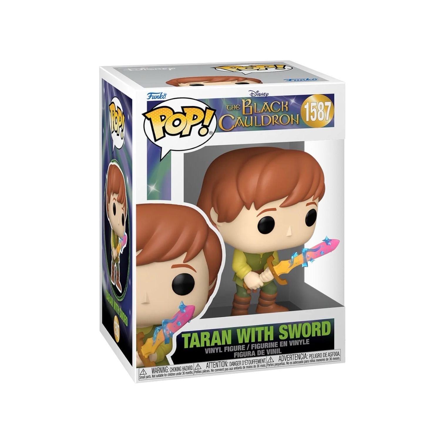 Funko Pop of Taran from The Black Cauldron, featuring him with a sword, dressed in a tunic, ready for adventure.