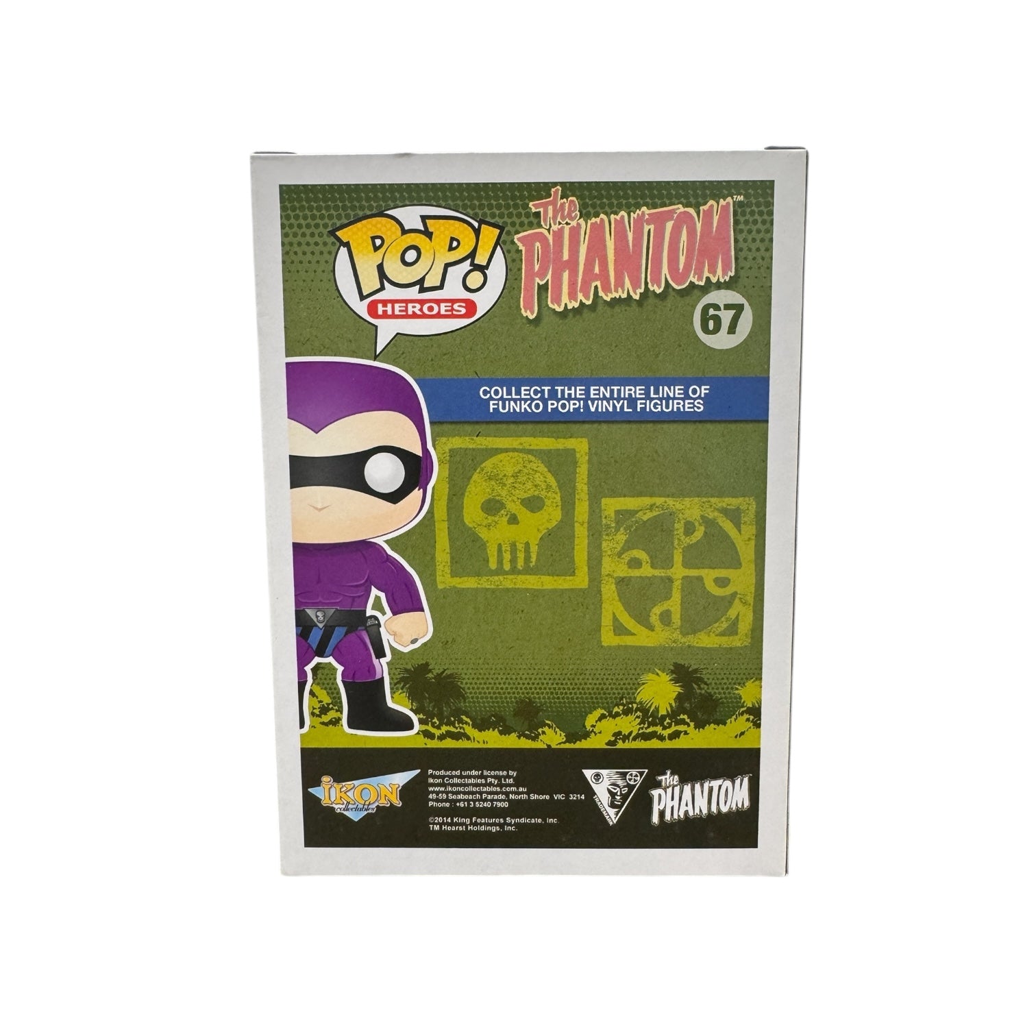 The Phantom (Blue) Funko Pop! Creases and corner damage to the box.  Back of box.