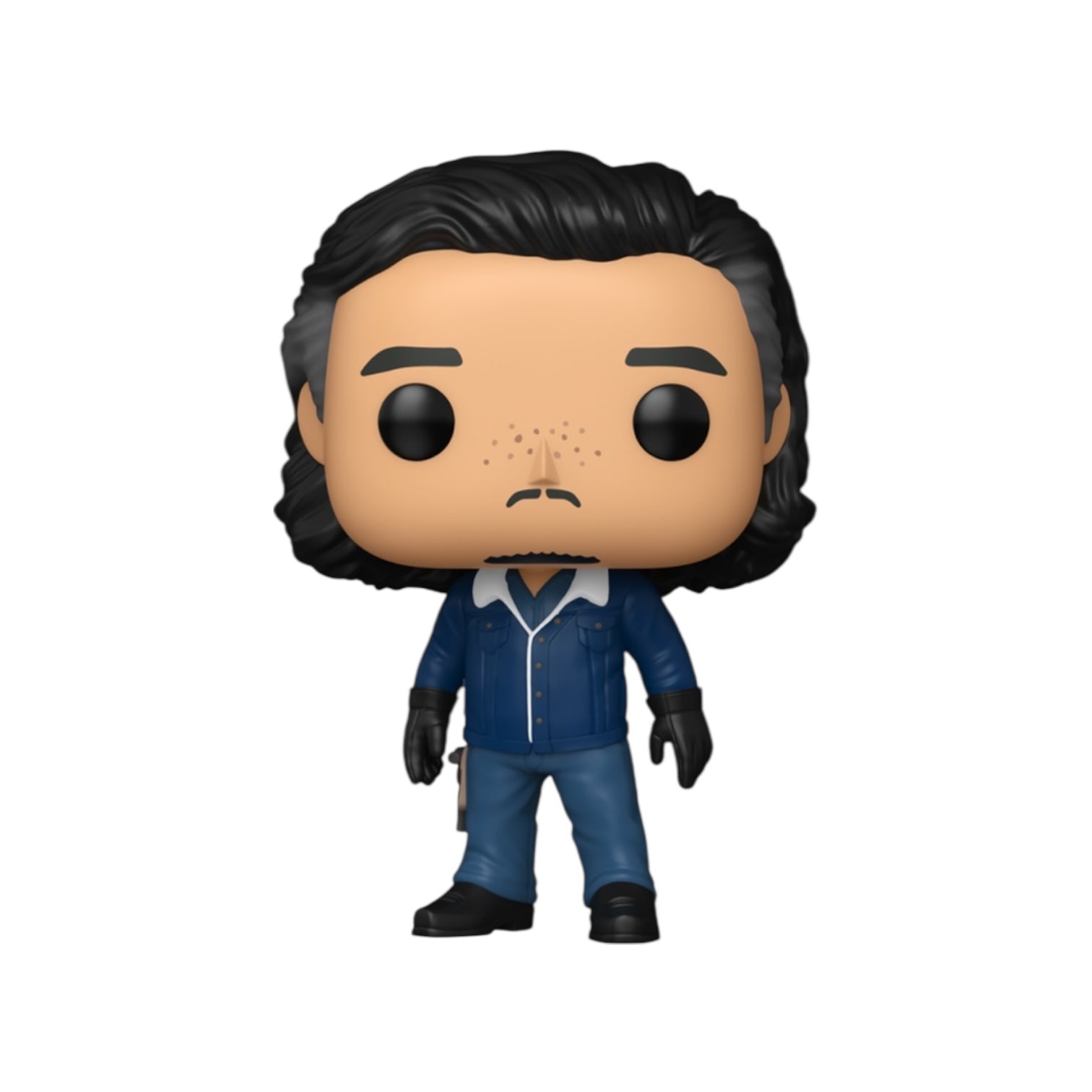 Funko Pop! vinyl figure of a character with dark hair and a blue jacket on a white background
