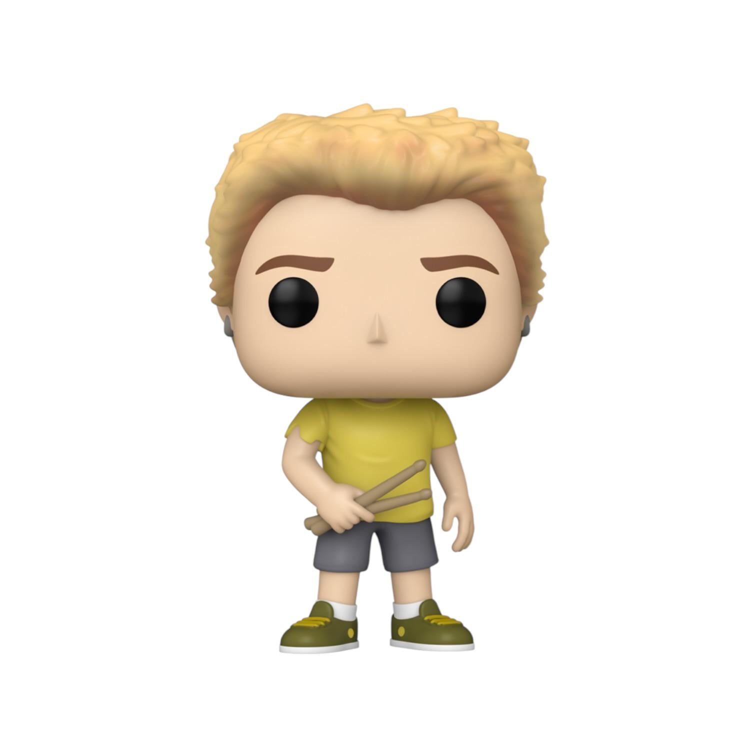Funko Pop! vinyl figure of a character with blonde hair, yellow shirt, and gray shorts on a white background
