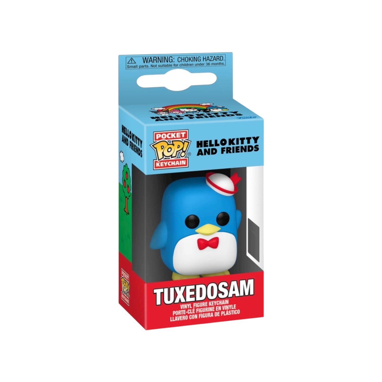 Tuxedosam Funko Pop! keychain packaging with blue and red design.