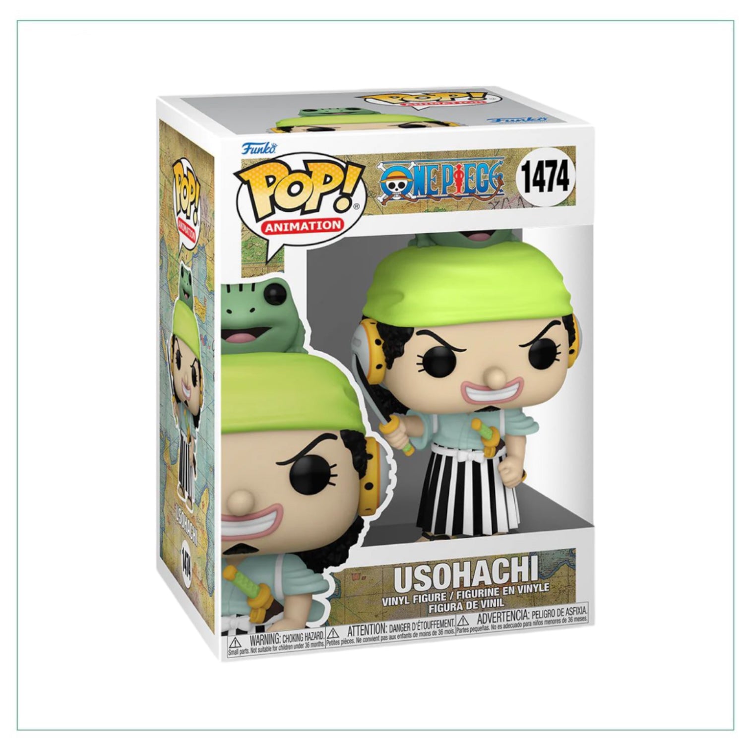 A Funko Pop! collectible figure of a character from the anime One Piece, placed in its packaging.