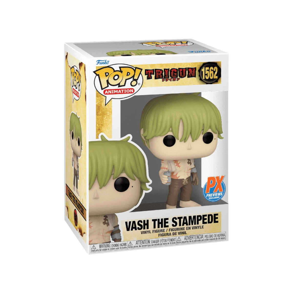 Funko Pop! figure of Vash The Stampede from Trigun, numbered #1562, PX Previews Exclusive edition.