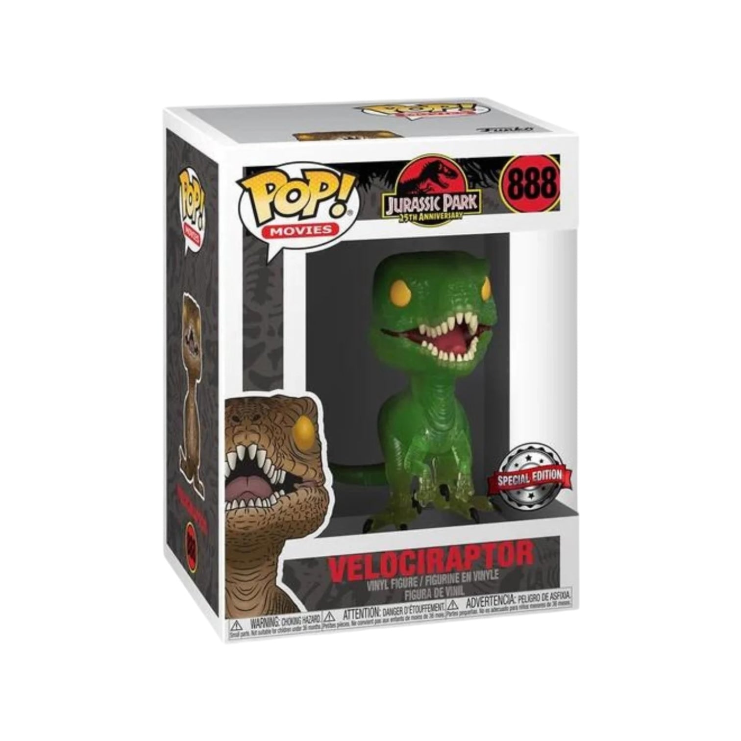  Funko Pop! Velociraptor #888 in green, celebrating Jurassic Park's 25th Anniversary, special edition collectible figure.