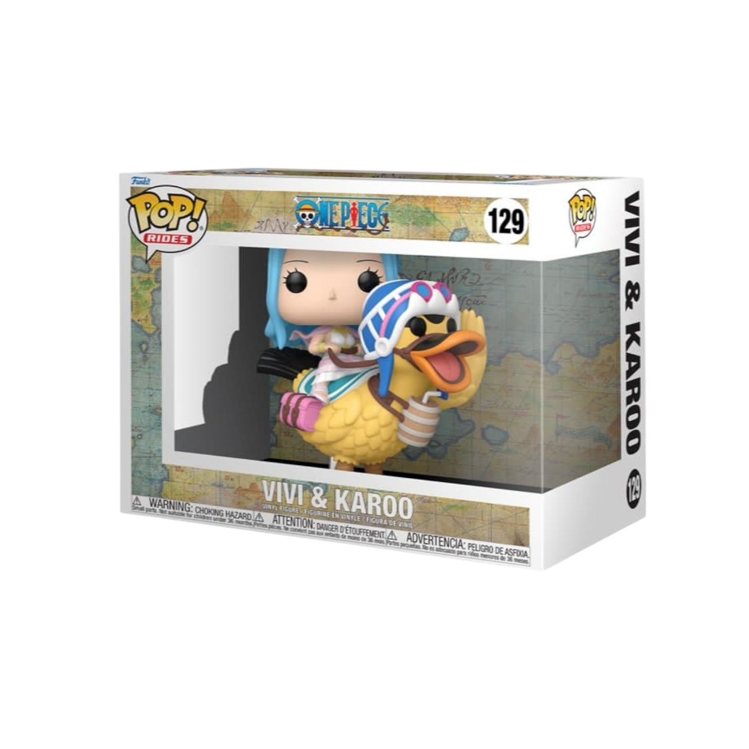 Vivi and Karoo Funko Pop Rides from One Piece, featuring detailed figures in a vibrant display.