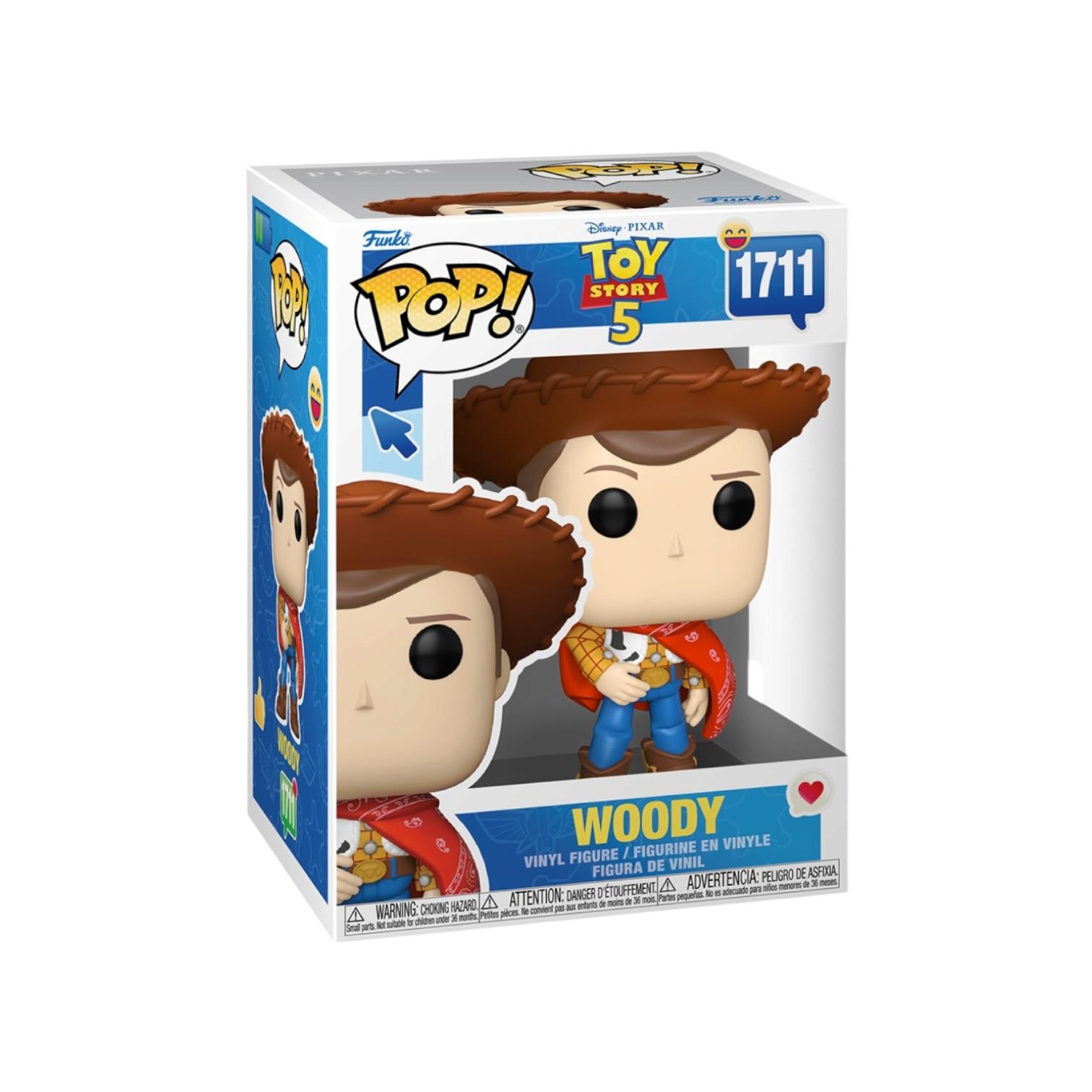 Funko Pop! Woody figure packaging from Toy Story 5 on a white background