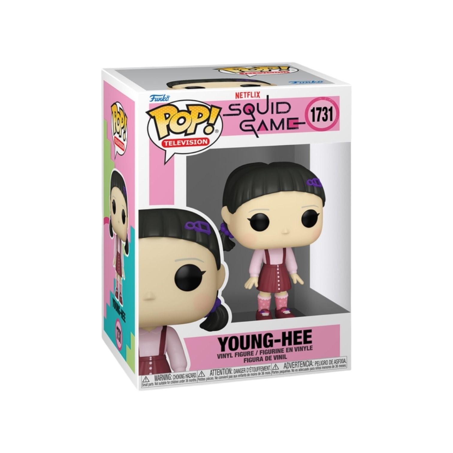 Funko Pop! vinyl figure of a character with black hair and a pink outfit on a white background