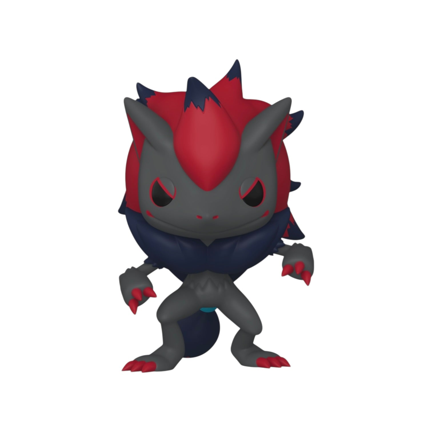 Animated character with red and gray design on a white background