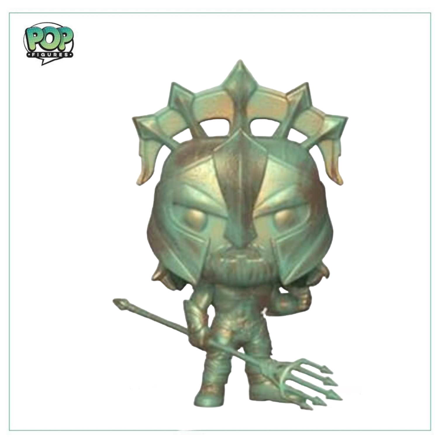 Arthur Curry as Gladiator #244 Funko Pop! shows Aquaman in a fierce pose, wearing gladiator armor and holding a trident.