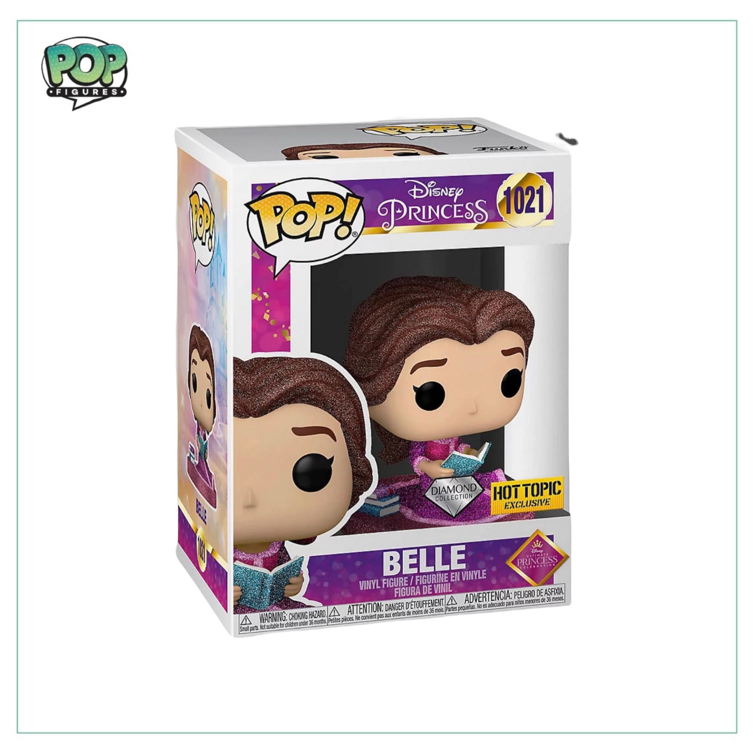Funko Pop! Belle #1021 from the Diamond Collection, a Hot Topic exclusive, featuring the princess in her iconic yellow gown.