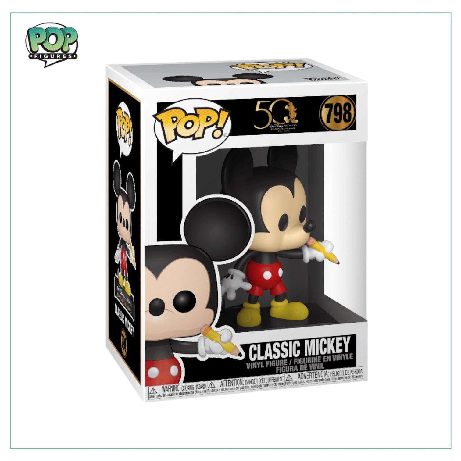 Classic Mickey Mouse Funko Pop! figure #798 from Disney Archives, featuring Mickey in his iconic red shorts and yellow shoes.
