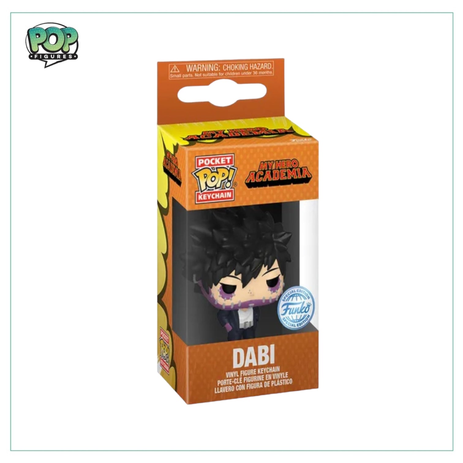  Dabi Funko Pocket Pop! keychain from My Hero Academia, featuring the character with blue flames and a mischievous expression.