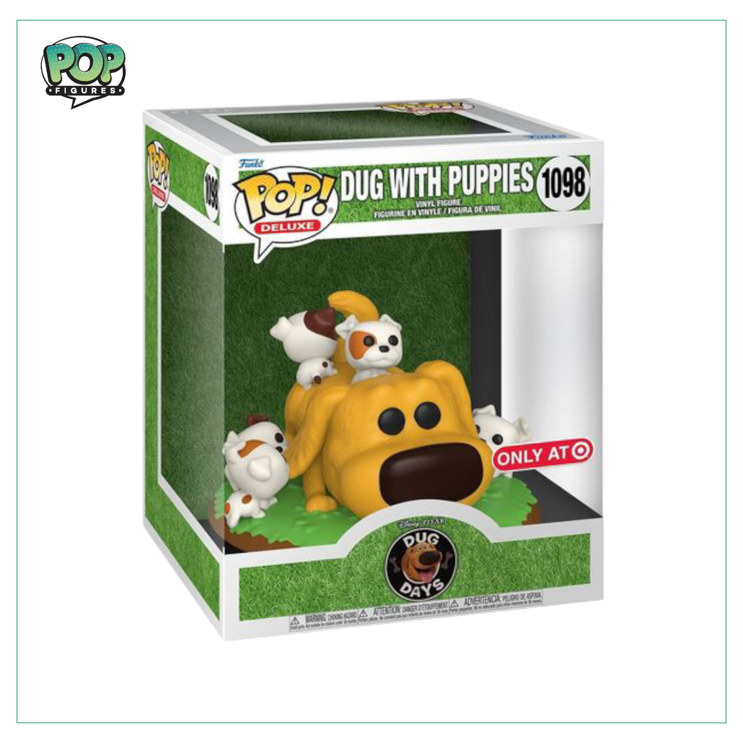 Target exclusive Funko Pop! of Dug with puppies from Disney Pixar's Dug Days, featuring vibrant colors and cute details.