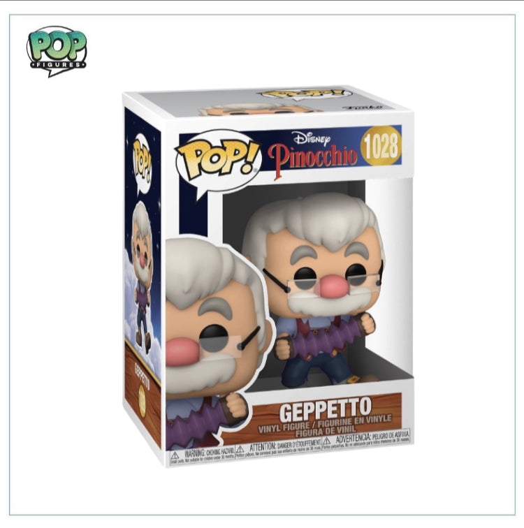 Geppetto Funko Pop! figure from Disney's Pinocchio, featuring the classic character with a wooden puppet.