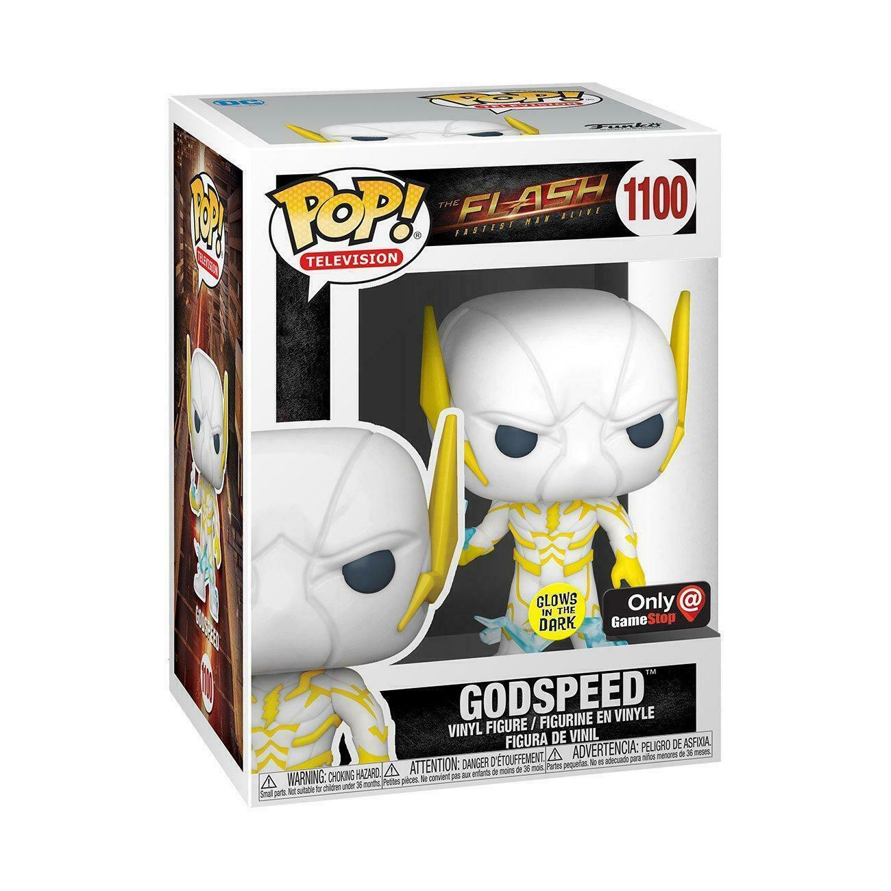 Godspeed Funko Pop! of The Flash, a GameStop exclusive, features a glow-in-the-dark design with intricate detailing.