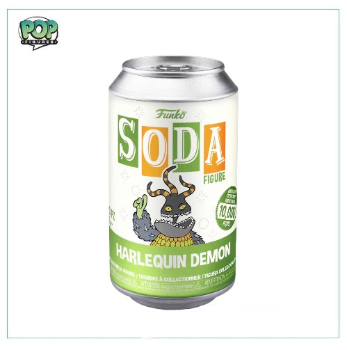 Harlequin Demon figure in a soda can, part of a limited edition of 10,000, inspired by Nightmare Before Christmas.
