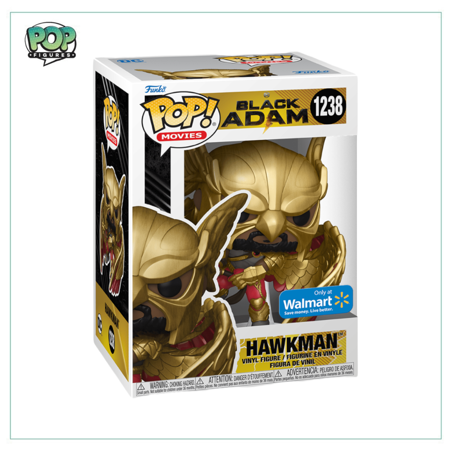 Funko Pop! figure of Hawkman from Black Adam, exclusive to Walmart, featuring detailed design and vibrant colors.