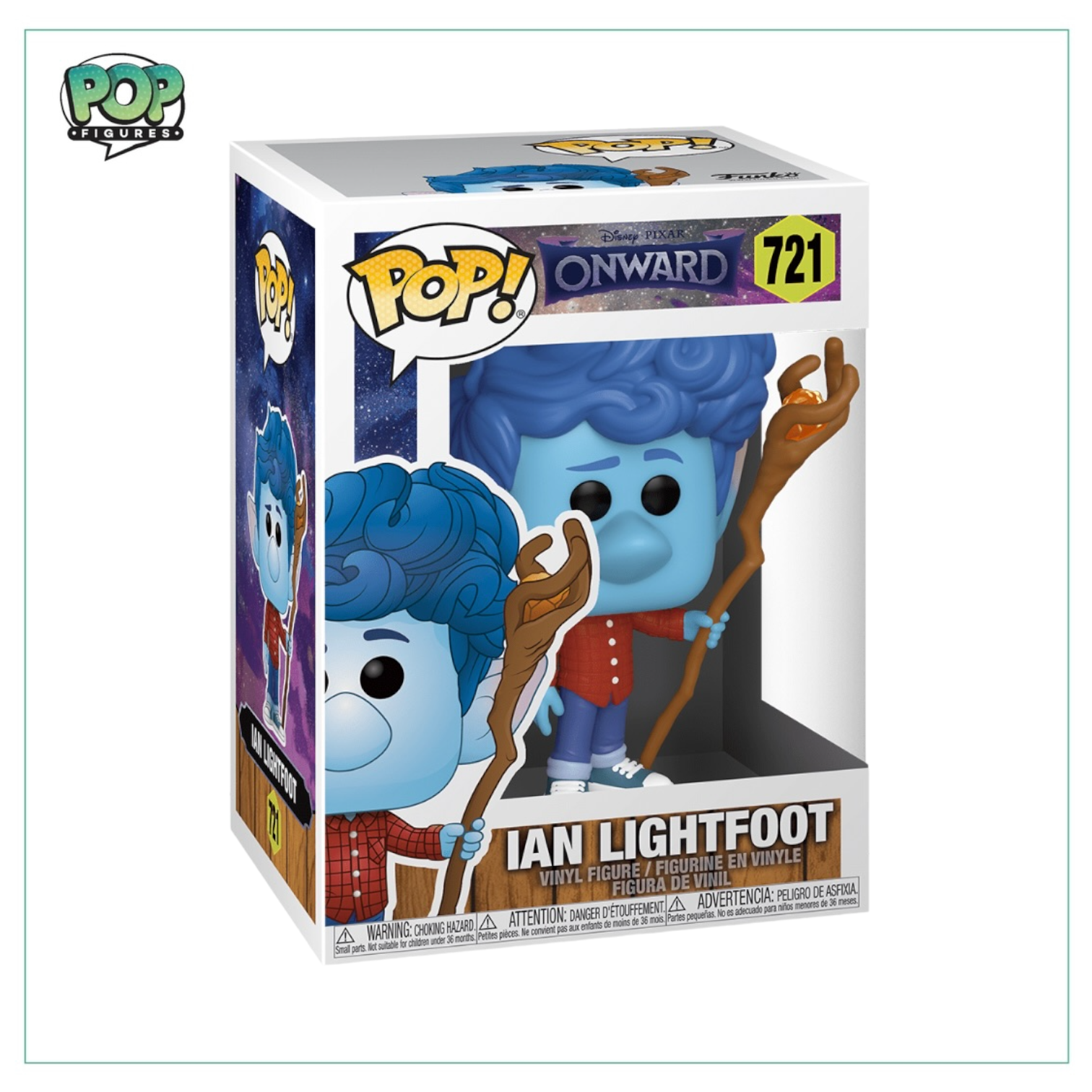 Ian Lightfoot Funko Pop! figure from Disney's Onward, featuring a blue-haired elf in casual attire with a determined expression.