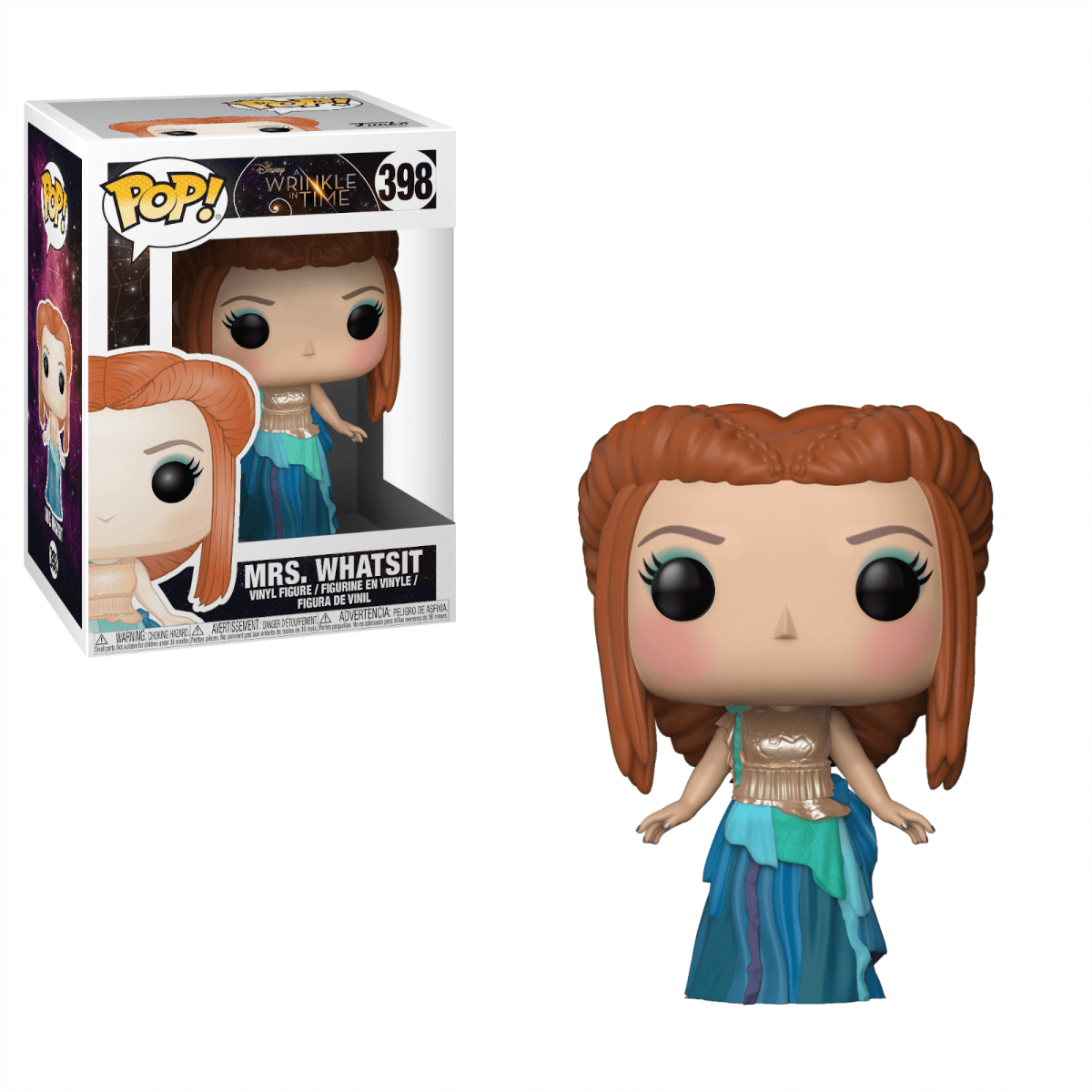 Funko Pop! of Mrs. Whatsit from A Wrinkle In Time, showcasing her unique character design and playful expression.