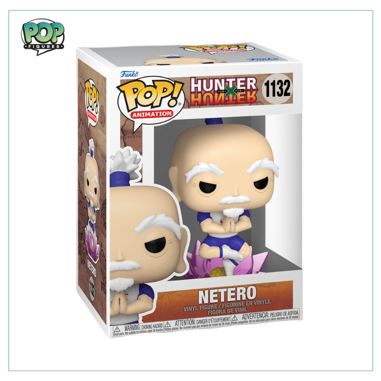 A Funko Pop! vinyl figure of Netero from Hunter X Hunter, packaged in a collector-friendly window box.
