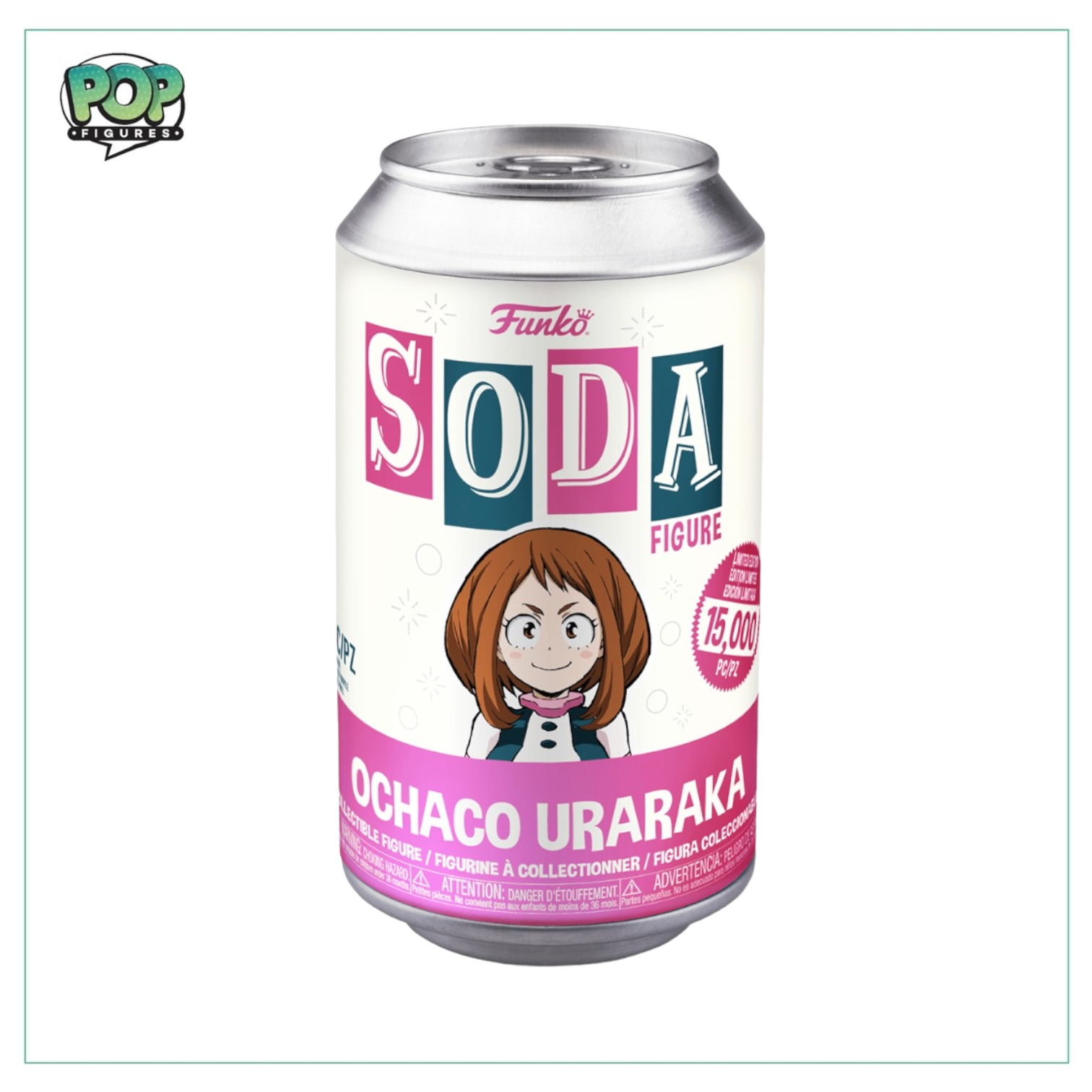 Ochaco Uraraka Funko Soda Vinyl Figure from anime, limited edition of 15,000 pieces, with a chance of a rare chase variant.

