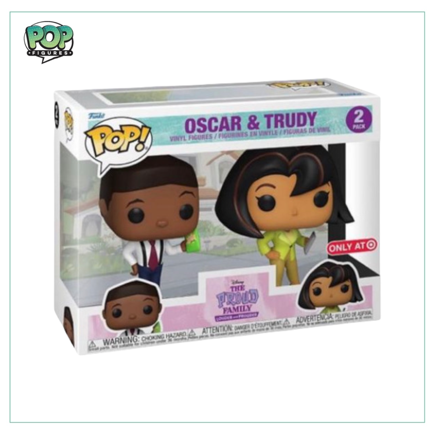 Funko Pop! figures of Oscar and Trudy from The Proud Family, exclusive to Target, in a colorful 2-pack.