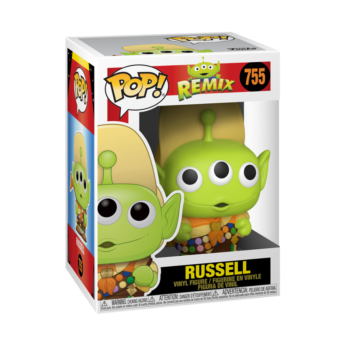 Funko Pop! figure of Russell from Disney's Alien Remix series, featuring a cute alien design and vibrant colors.