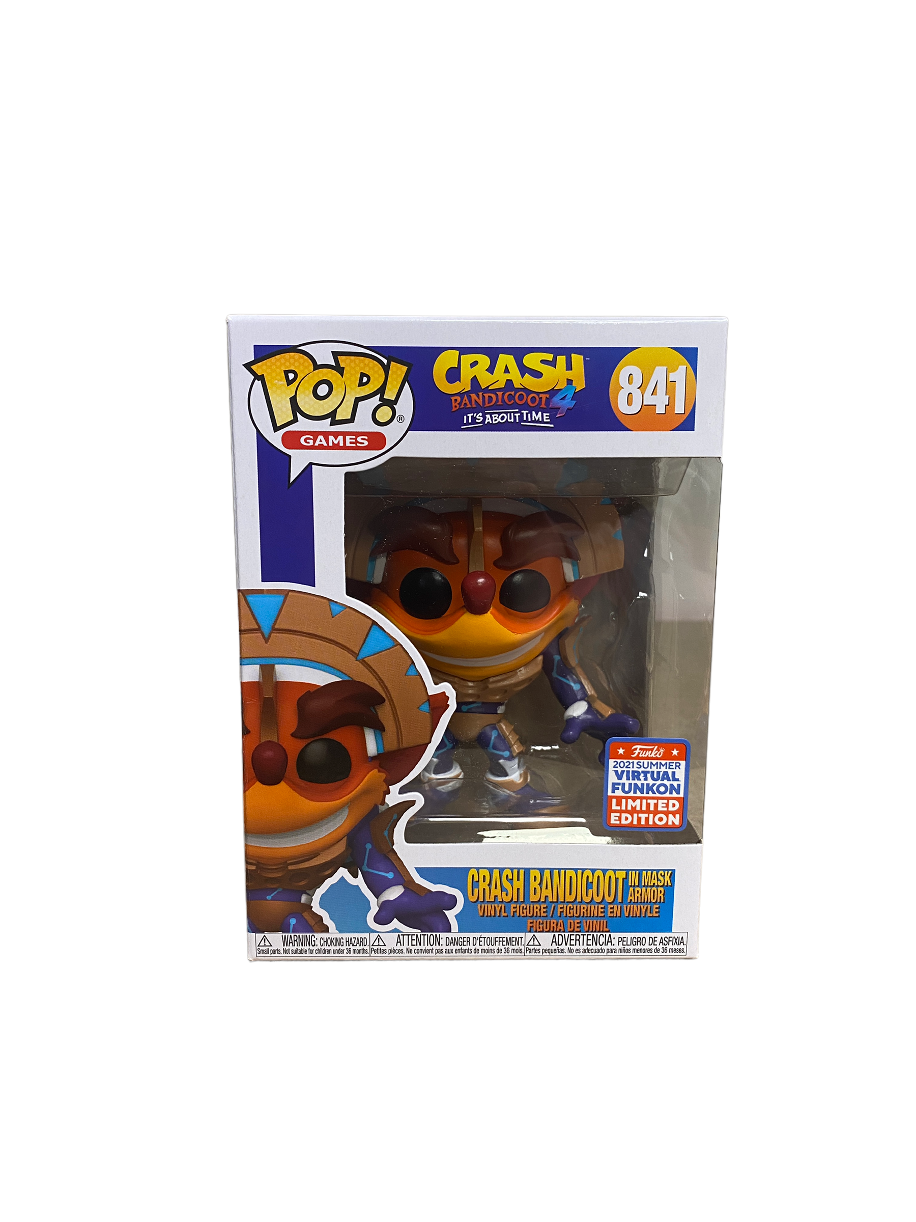 Crash Bandicoot In Mask Armor #841 Funko Pop! - Crash Bandicoot 4 - Virtual Funkon 2021 Official Convention Exclusive - Condition 9/10