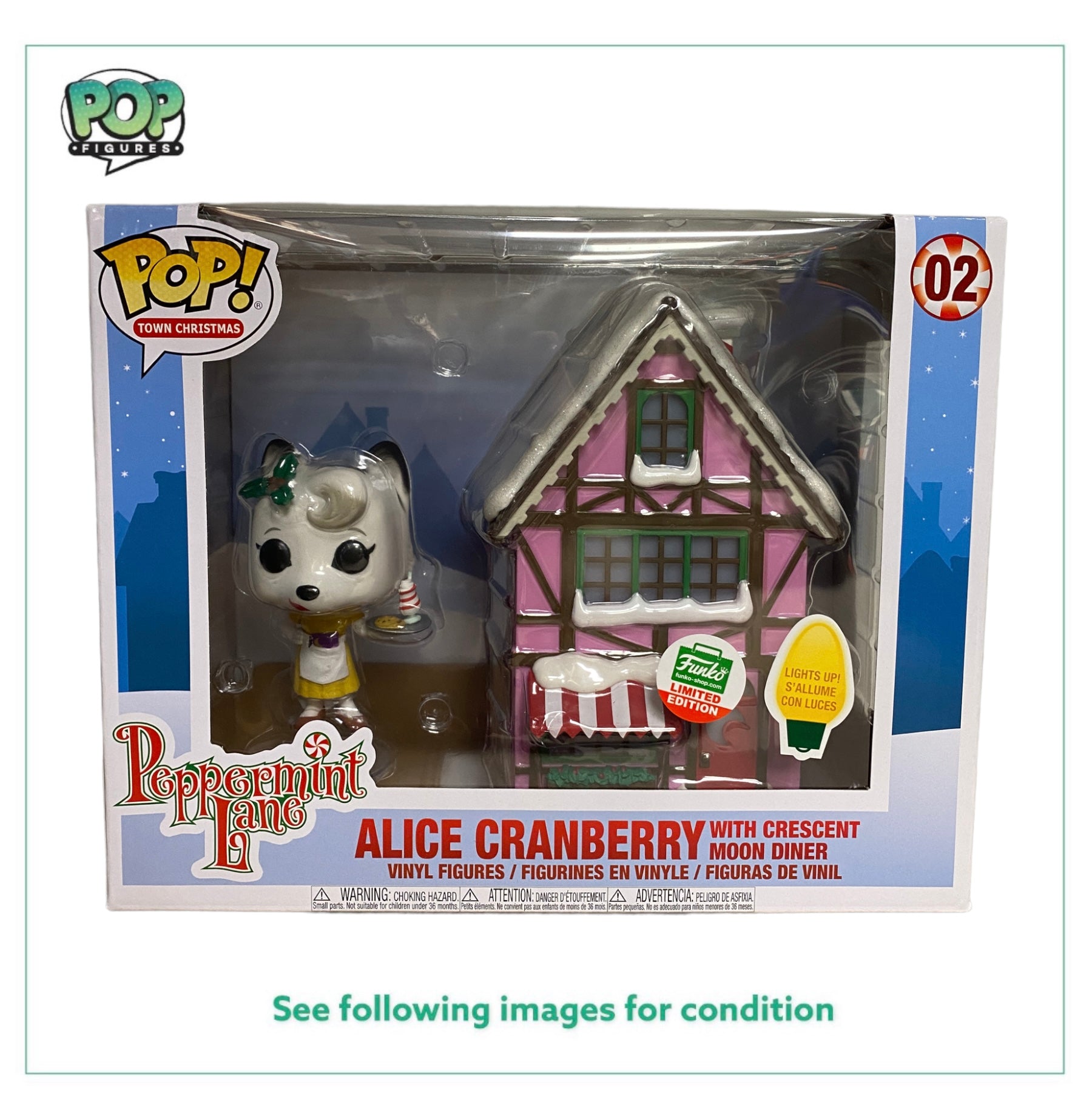 Alice Cranberry With Crescent Moon Diner #02 (Lights Up) Funko Pop Town Christmas! - Peppermint Lane - Funko Shop Exclusive - Condition 9.5+/10