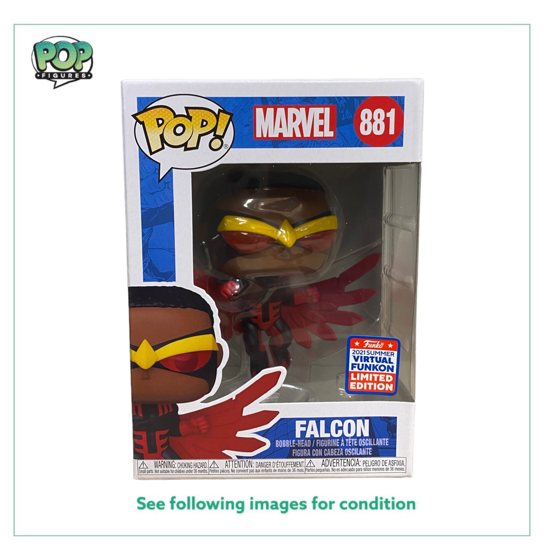 Falcon #881 (Post-Cap) Funko Pop! - Marvel - Virtual Funkon 2021 Official Convention Exclusive - Condition 9/10