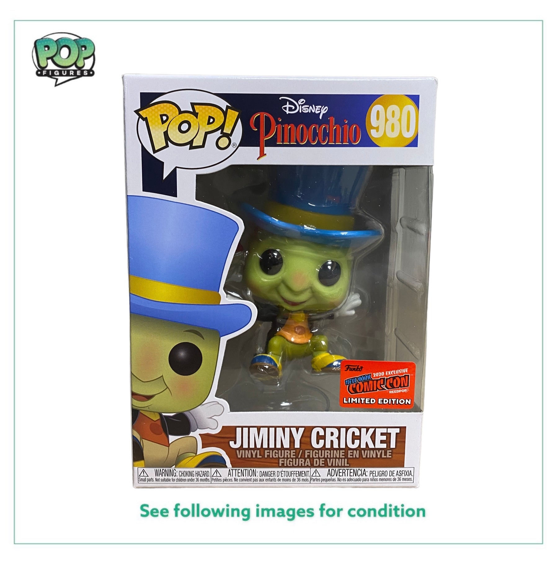 Jiminy Cricket #980 (Floating) Funko Pop! - Pinocchio - NYCC 2020 Official Convention Exclusive - Condition 9/10