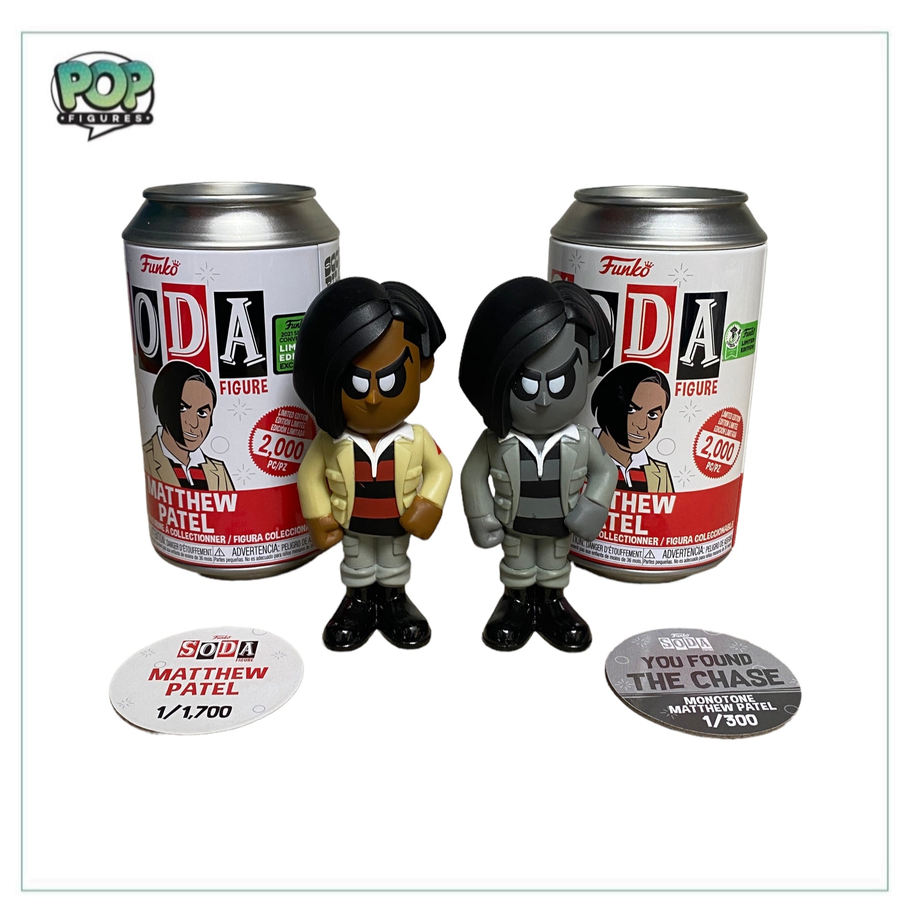 Matthew Patel Common & Black And White Chase Funko Soda Vinyl Figure Pair! - ECCC 2021 Official & Shared Convention Exclusive LE1/1700 & LE1/300
