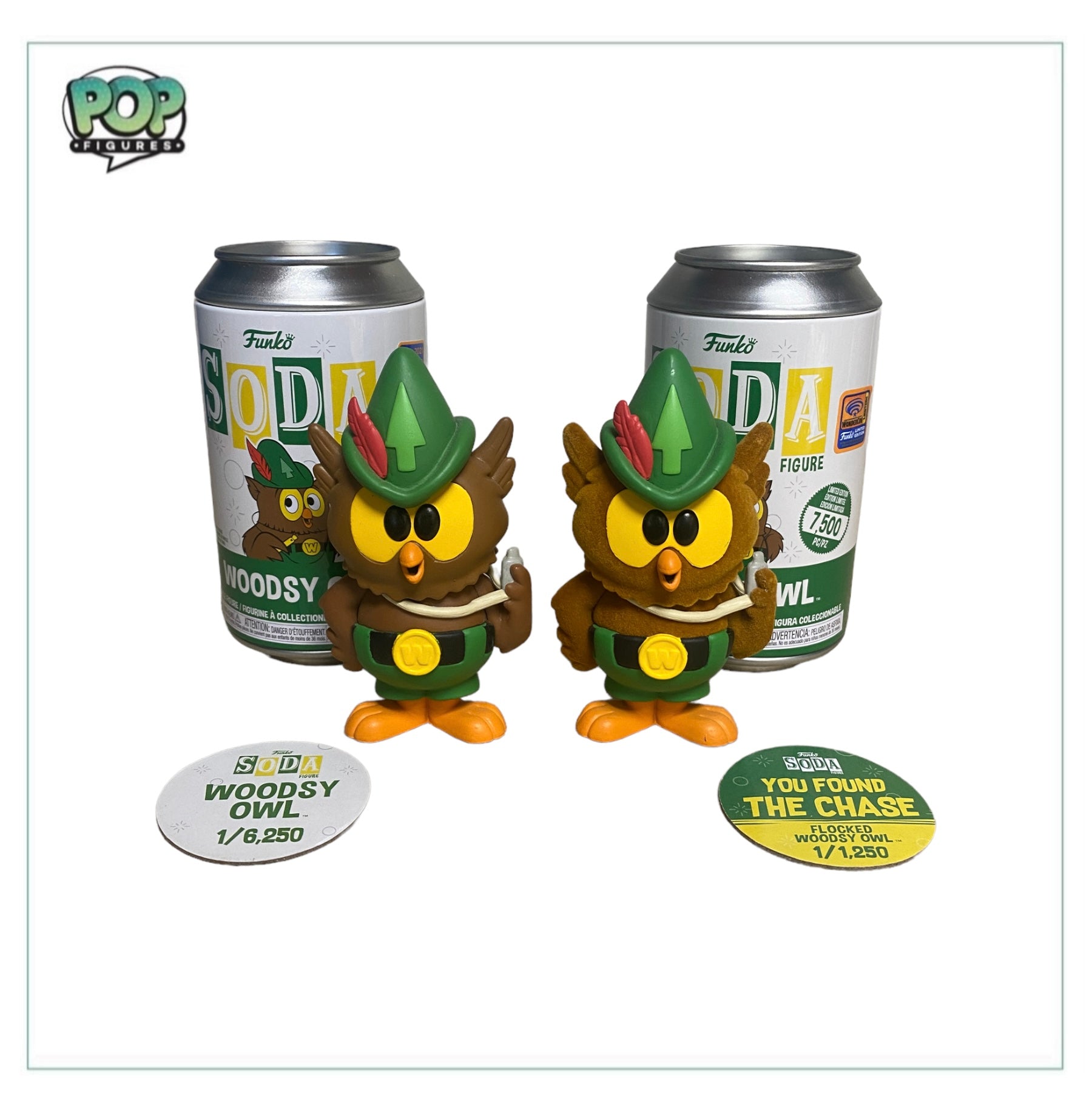 Woodsy Owl Common & Flocked Chase Funko Soda Vinyl Figure Pair! - Wonder Con 2021 Shared & Official Convention Exclusive LE1/8250 & LE1/1250