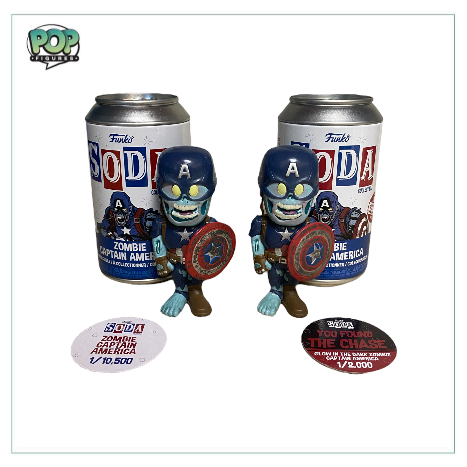 Zombie Captain America Common & Glow Chase Funko Soda Vinyl Figure Pair! - LE10500 & LE2000