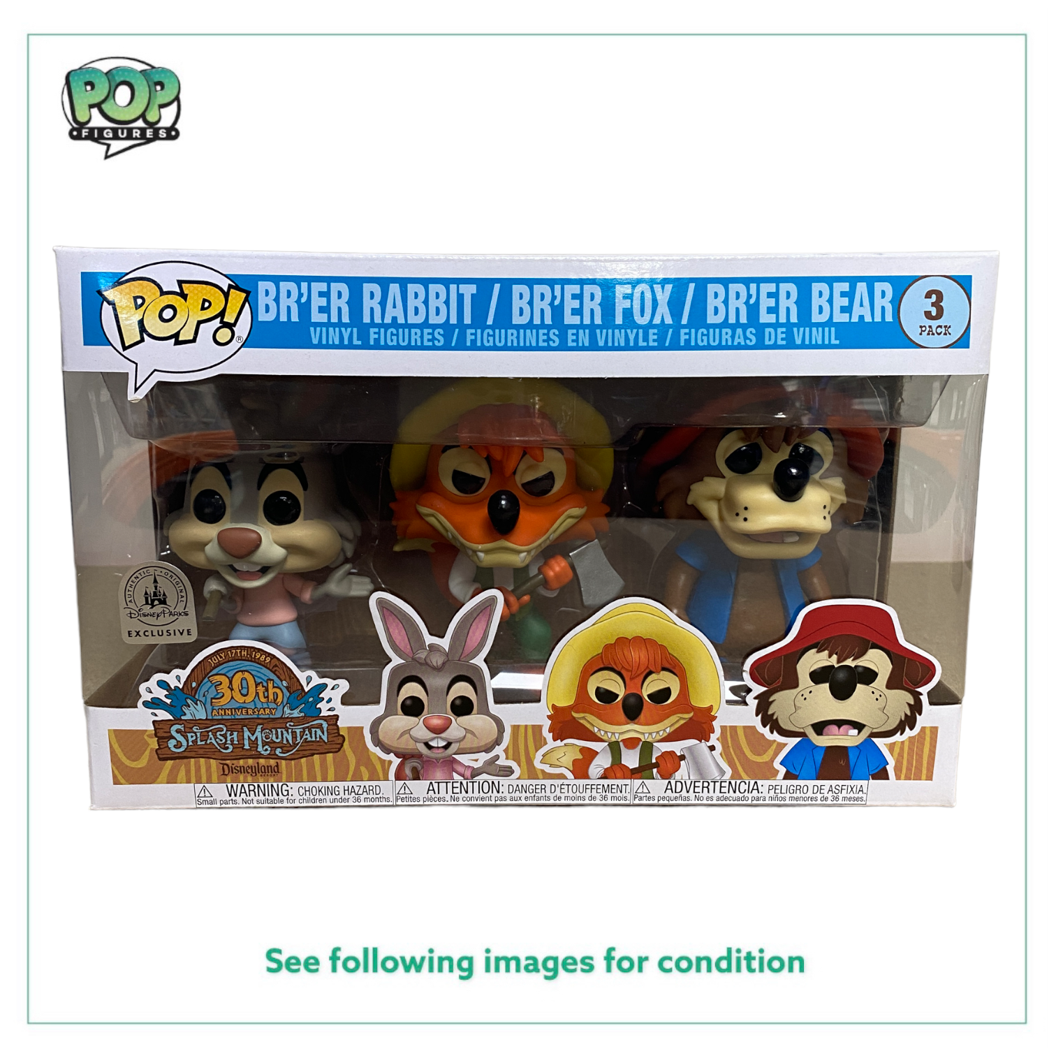Br'er Rabbit / Br'er Fox / Br'er Bear 3 Pack Funko Pop! - Splash Mountain - Disney Parks Exclusive - Condition 8.5/10