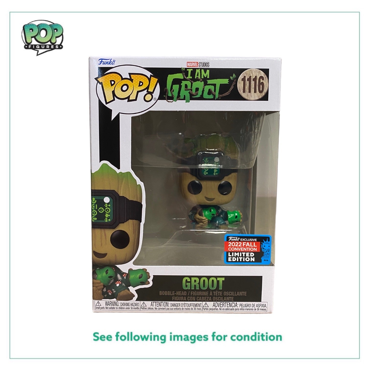 Groot #1116 (w/ Light) Funko Pop! - I Am Groot - NYCC 2022 Shared Exclusive - Condition 9.5/10