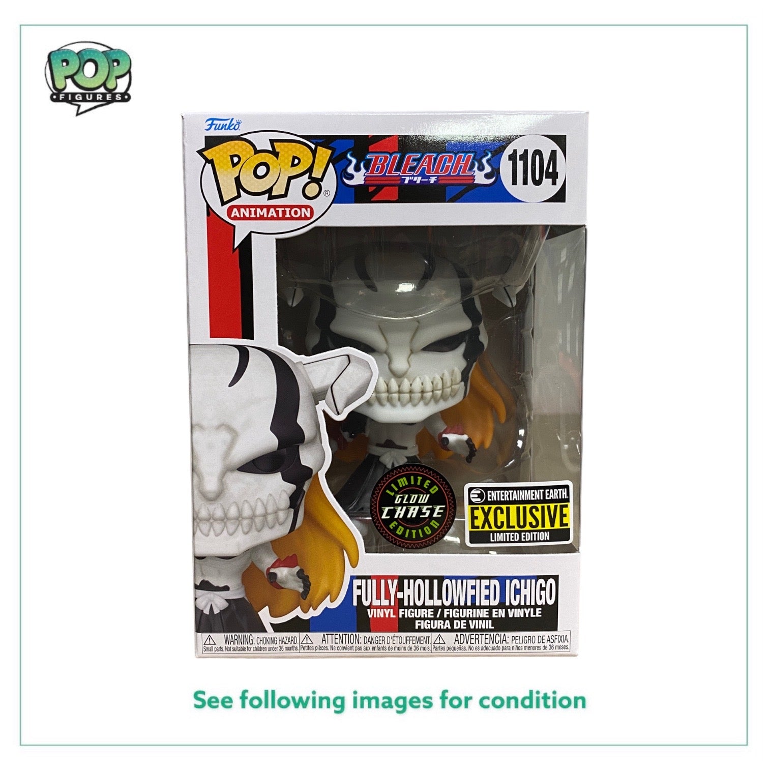 Fully-Hollowfied Ichigo #1104 (Glow Chase) Funko Pop! - Bleach - Entertainment Earth Exclusive - Condition 8.75/10