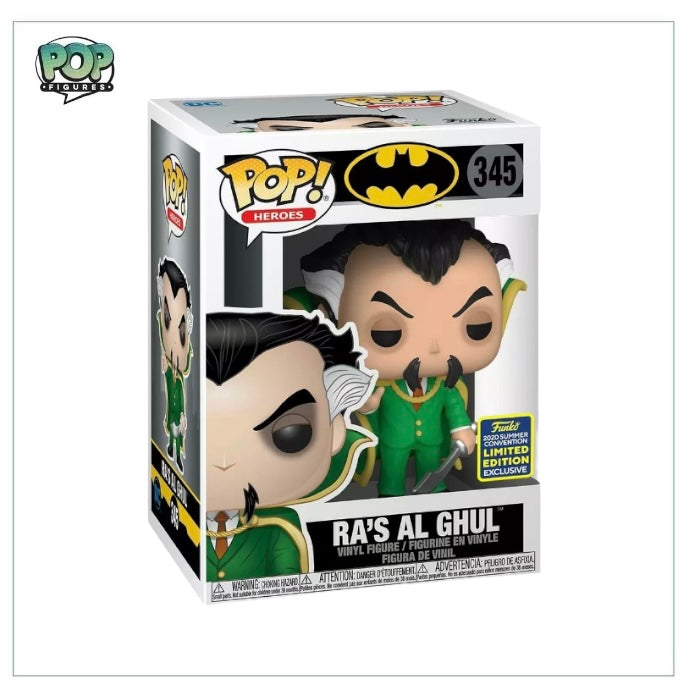 Funko Pop! Ra’s Al Ghul #345 from Batman, a 2020 SDCC Limited Edition Exclusive featuring intricate details and colors.